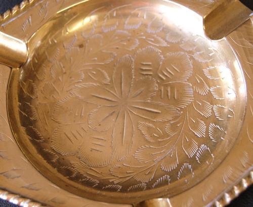 Vintage Solid Brass Engraved Ashtray