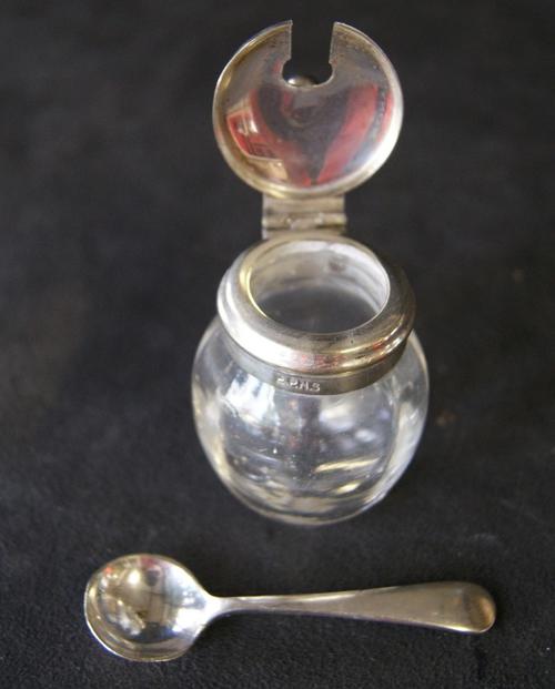 Vintage EPNS Silver Plated Glass Pot and Silver Spoon