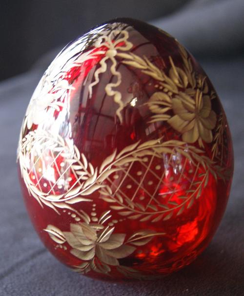 Vintage Faberge Ruby Red Glass Crystal Egg Paper Weight