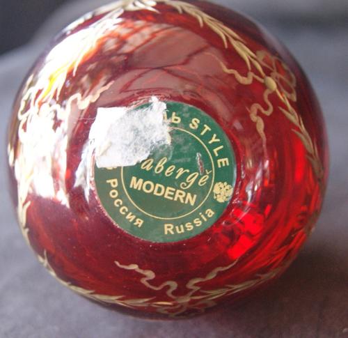 Vintage Faberge Ruby Red Glass Crystal Egg Paper Weight