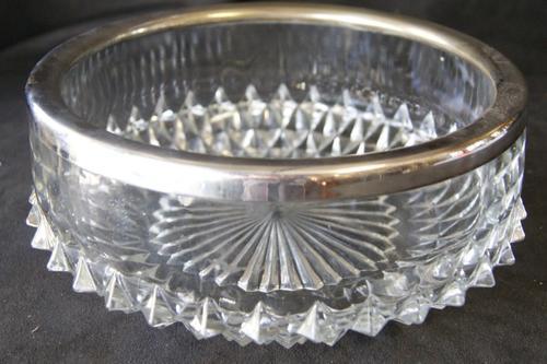 Vintage EPNS Silver Plate Rimmed Glass Serving Bowl