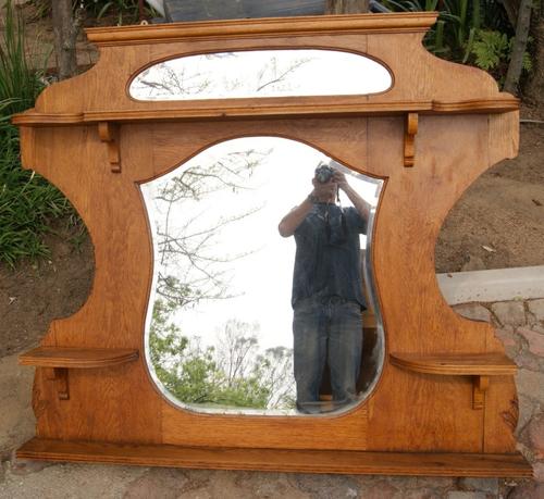 Vintage Oak Wall Hanging Mirror Stand