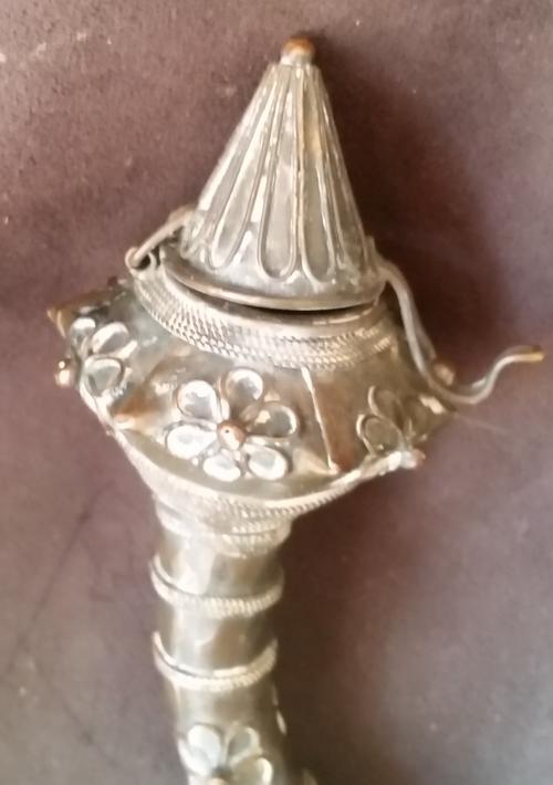 Antique Brass Asian Lidded Smoking Pipe