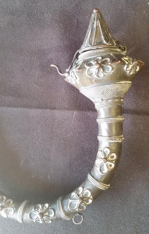 Antique Brass Asian Lidded Smoking Pipe