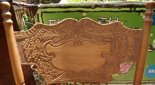Vintage Oak Rocking Chair - Hand carved Back Design
