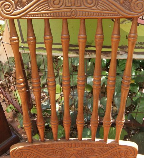 Vintage Oak Rocking Chair - Hand carved Back Design