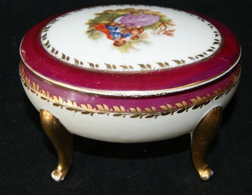 Vintage Small Limoges Porcelain 4 Legged Dressing Table Box