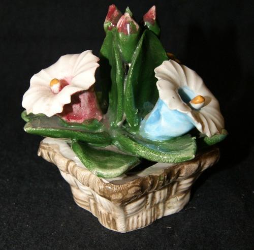 Vintage Ceramic Hand Painted Flowers in Basket
