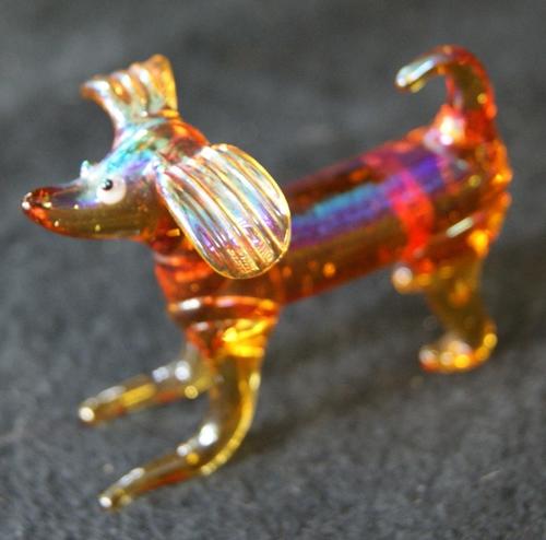 Iridescent Glass Hand Blown Miniature Sausage Dog "Murano" Art Figurine