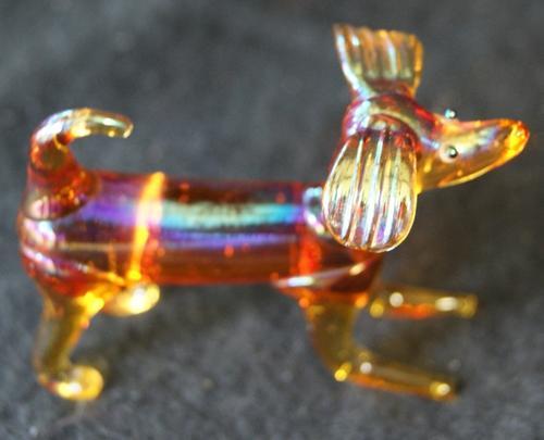 Iridescent Glass Hand Blown Miniature Sausage Dog "Murano" Art Figurine