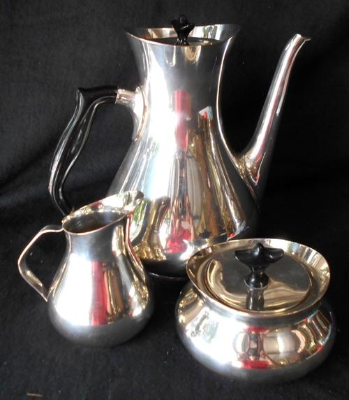 Vintage 1960's 3 Piece EMESS Silver Plated Teapot, Milk Jug and Sugar Bowl