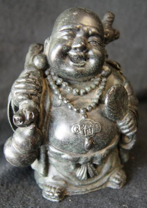 Vintage Oriental Slate Grey Resin Happy Laughing Buddha Statue