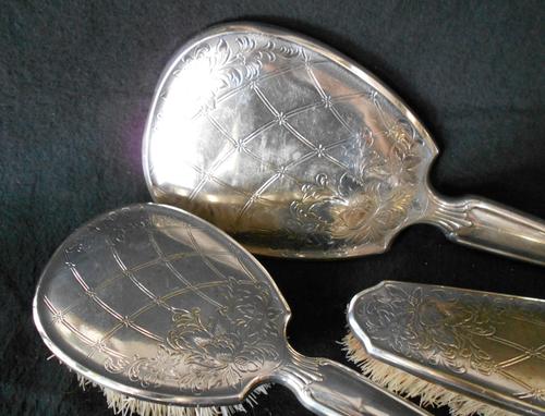 Vintage EPNS Silver Plate Hair Brushes and Mirror Vanity Dressing Set
