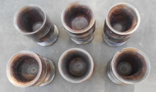 Vintage Hand Carved Set of 6 Ebony Wood Goblets