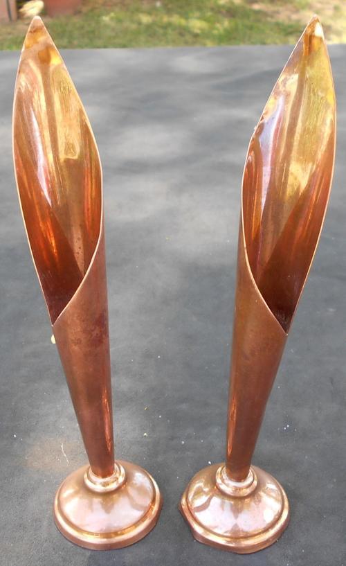 Vintage Pair of Tall Fluted Copper Vases