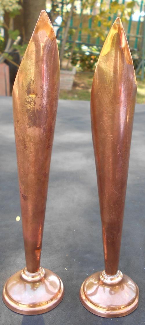 Vintage Pair of Tall Fluted Copper Vases