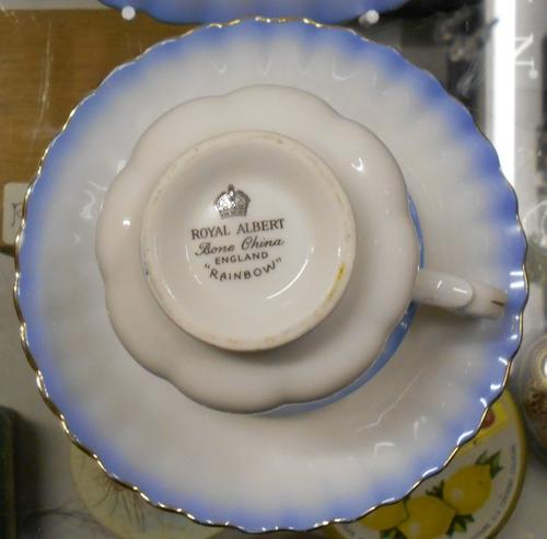 Vintage Royal Albert Rainbow Scalloped Blue Demitasse Cup, Saucer and Plate Trio