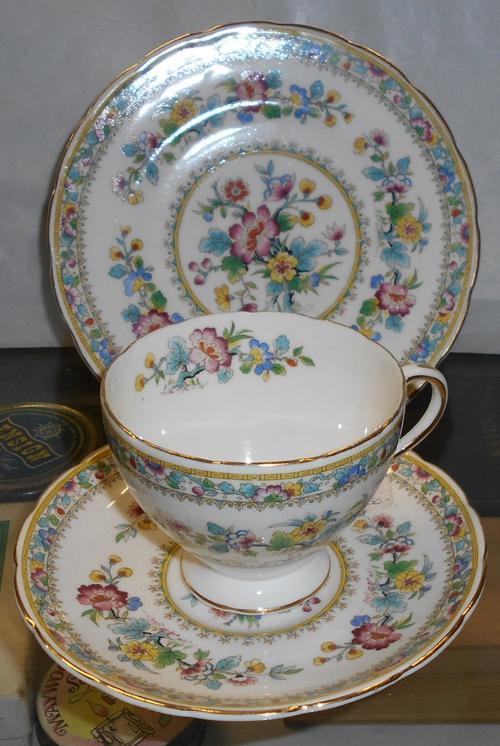 Vintage Foley Ming Rose Pattern Tea Cup, Saucer and Side Plate Trio