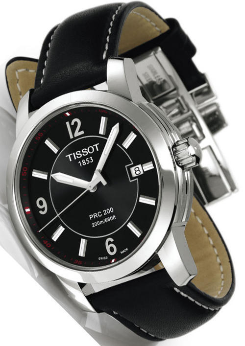 Men s Watches TISSOT PRC 200 Gents Black Leather Sports Watch