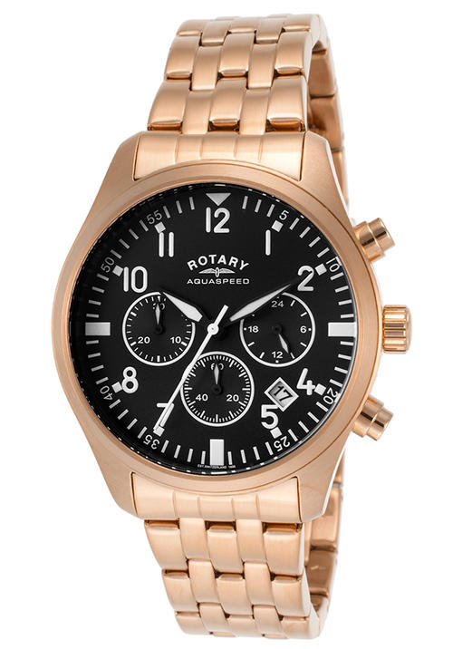 Men's Watches - New ROTARY Aquaspeed Rose Gold Plated Chronograph Gents ...