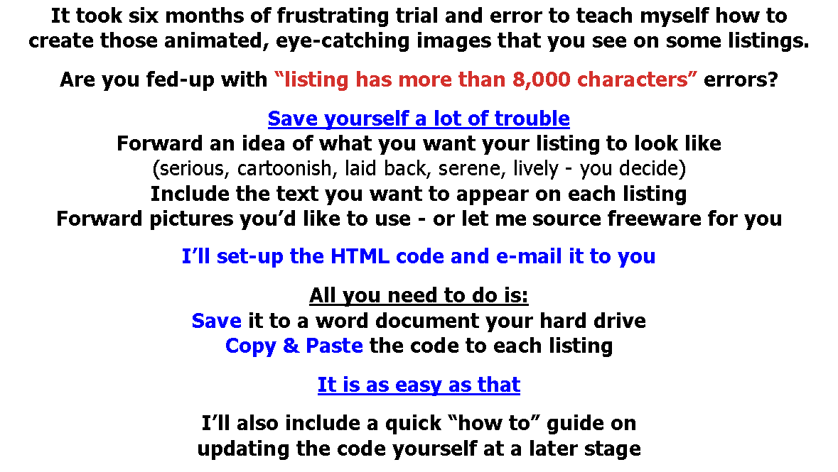 how to use HTML code on bid or buy listings easy HTML code no more 8000 character errors