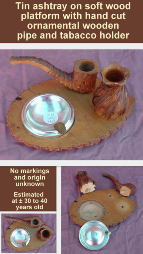 tin ashtray vintage handcrafted wood pipe tobacco holder