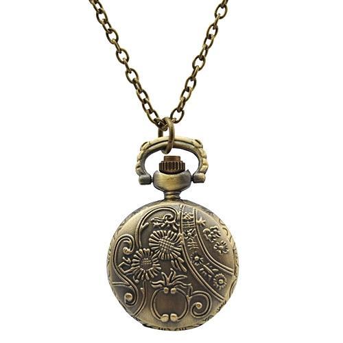 Antique Hollow Flower Style Brass Quartz Pocket Watch With Chain