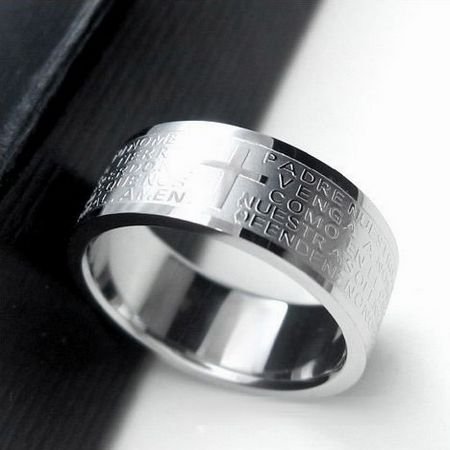 Titanium Steel Cross Bible Ring