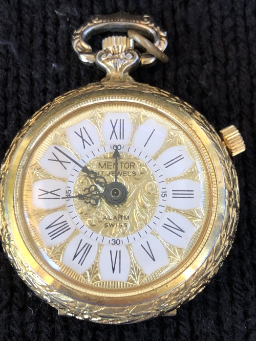 AMAZING VINTAGE MECHANICAL WIND UP MENTOR SWISS ALARM POCKET WATCH IN FULL WORKING ORDER