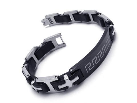 Bracelets - STAINLESS STEEL 316L SILVER AND BLACK RUBBER CROSS LINKED ...