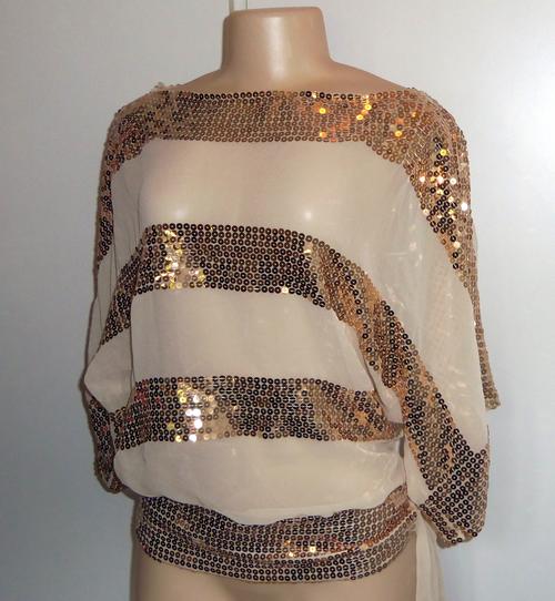 T-shirts & Tops - Stunning Cream Chiffon and Gold Sequinned Top by ...