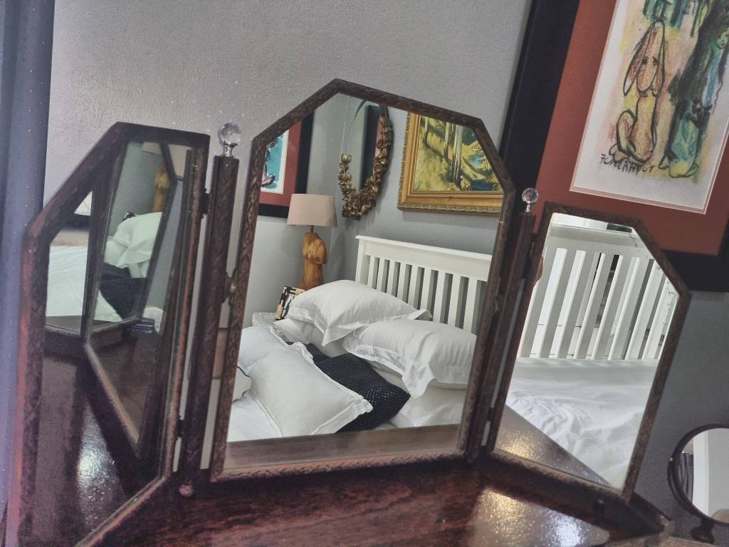 Frames & Mirrors Antique Free standing Wooden Tri fold mirror 48cm high x 82cm wide for sale