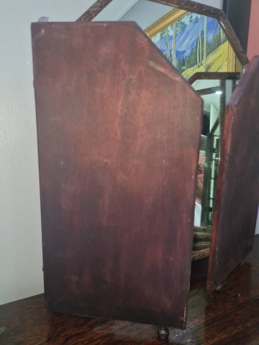 Frames & Mirrors Antique Free standing Wooden Tri fold mirror 48cm high x 82cm wide for sale