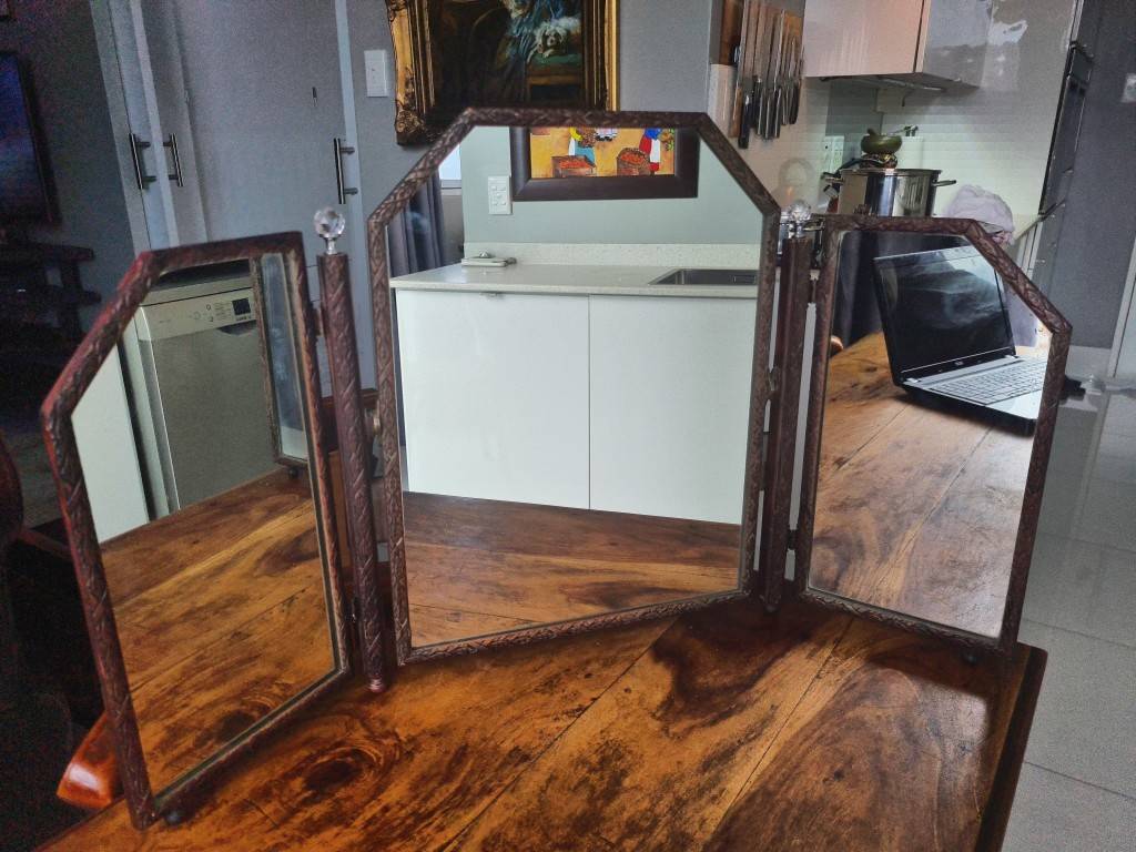 Frames & Mirrors Antique Free standing Wooden Tri fold mirror 48cm high x 82cm wide for sale
