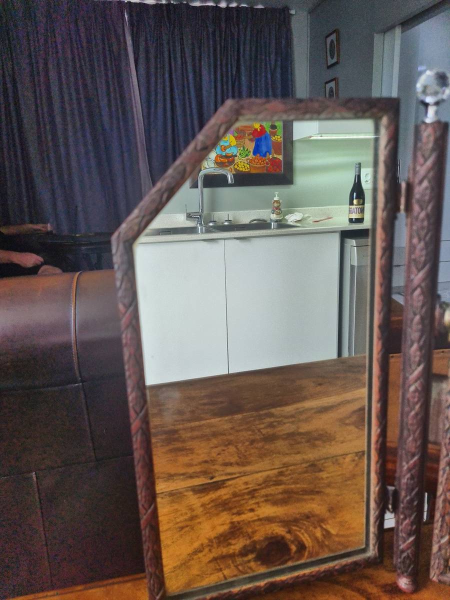 Frames & Mirrors Antique Free standing Wooden Tri fold mirror 48cm high x 82cm wide for sale