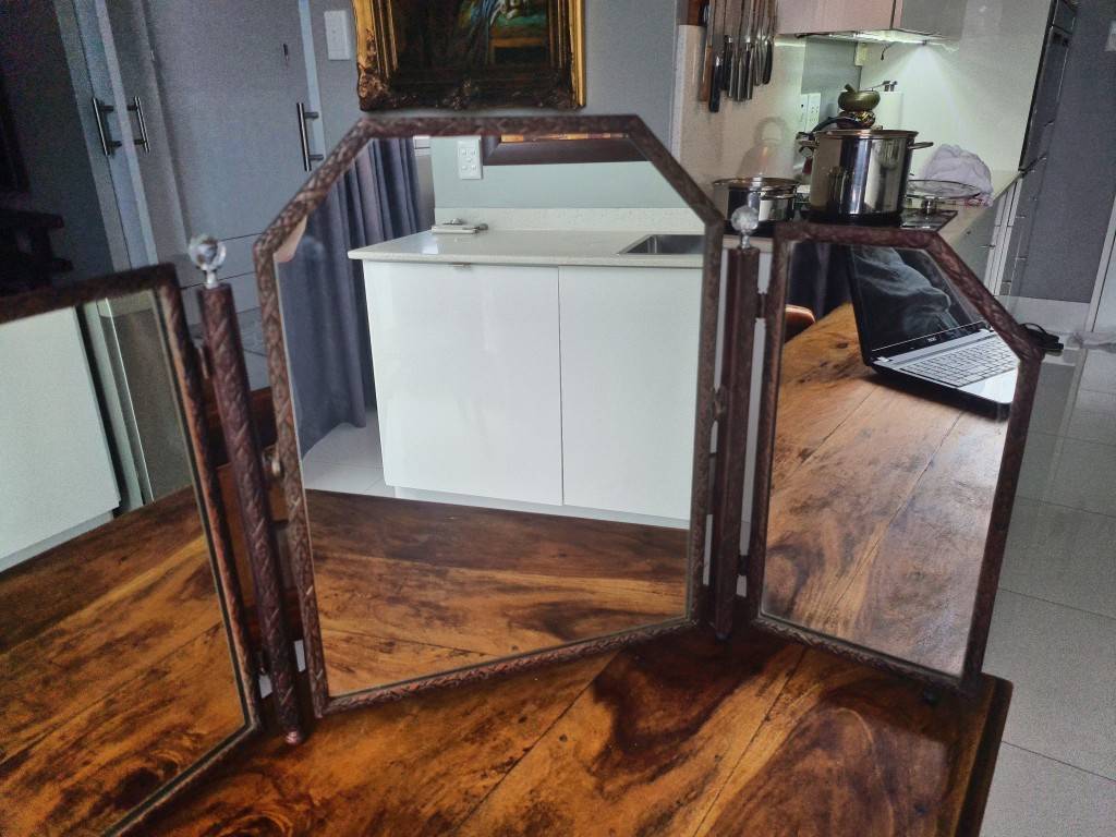 Frames & Mirrors Antique Free standing Wooden Tri fold mirror 48cm high x 82cm wide for sale
