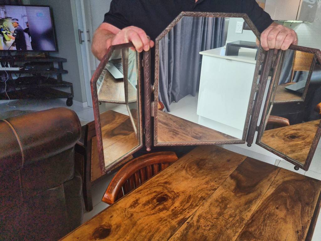 Frames & Mirrors Antique Free standing Wooden Tri fold mirror 48cm high x 82cm wide for sale