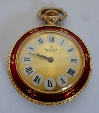 Pocket Watches WOW VINTAGE DELFIN EDOX 17 JEWELS GOLD PLATED