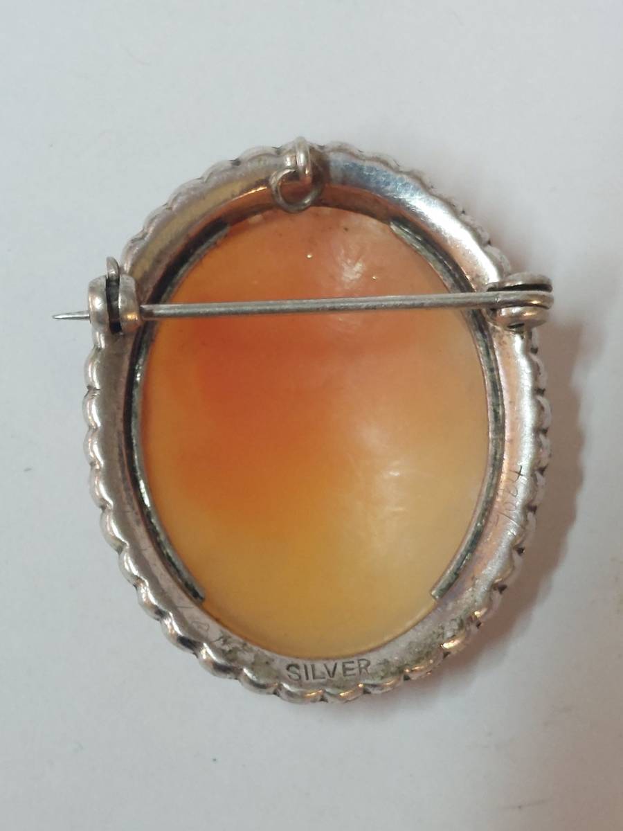 Brooches Magnificent vintage sterling silver marcasite shell cameo
