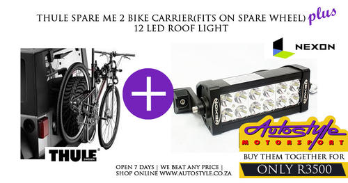 THULE SPARE ME 2 BIKE CARRIER(FITS ON SPARE WHEEL) TBC963PRO PLUS 12 LED ROOF LIGHT R3500