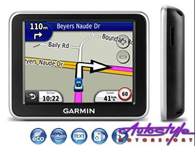Garmin Nuvi 2200 GPS Navigation  The nuvi 2200 will get you there with a minimum of fuss. Just type in your where you want to go, and it will take you there by showing the route on the screen and also talking you through the turns. This nuvi speaks street names, making it so much easier to know where to turn.  The ecoRoute features saves you fuel and money by suggesting the most economical way to drive. It also allows you to calculate the cost of a journey.  If the traffic on the highway gets too much, you can ask the nuvi to avoid highways. You can also ask it to avoid toll roads if you prefer.  What happens if you take a short-cut or even the wrong turn? The nuvi will automatically recalculate a new route for you. No mess, no fuss.  The nuvi will allow you to preview the route it is going to take before you even leave, so that you can confidently see where it is going to take you. And once you are driving, the trip computer page will give you the speed, kilometres travelled, fuel cost, time and distance to destination. You can also choose to display one of the following on the map page; distance to destination, estimated time to destination, estimated time of arrival, direction of travel, elevation or time of day. The nuvi 2200 will also indicate the speed limit for most major roads.  If you want to go somewhere and you want to stop at various places, you can create a multiple route with all your stops along the way. You can then ask it to find the shortest (optimal) route to from start to finish, if you prefer. This is great for persons like reps that need to see many customers and want the gps to tell them the best route to get to all of them. You can save up to 100 routes for future use. This is a real time and fuel saver.  Once you have been to a place there is no need to remember the address again, just store it as a favourite, and navigate back to it at any time. Store up to 1000 favourites. Setting the 