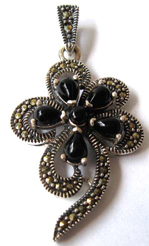 Pendants - Solid -Sterling Silver, Marcasite and Black Onyx Pendant was listed for R389.00 on 9