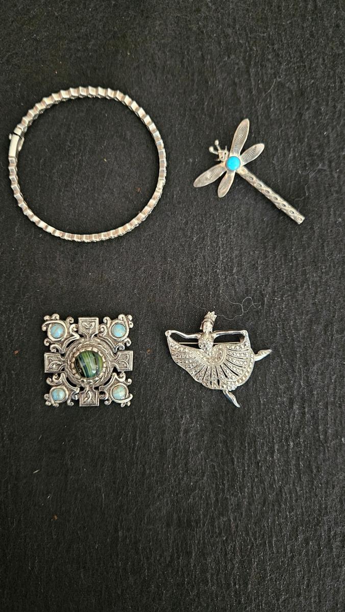 Brooches - Beautiful 925 Silver Dragon Fly Brooch, 925 Bangle plus Two ...