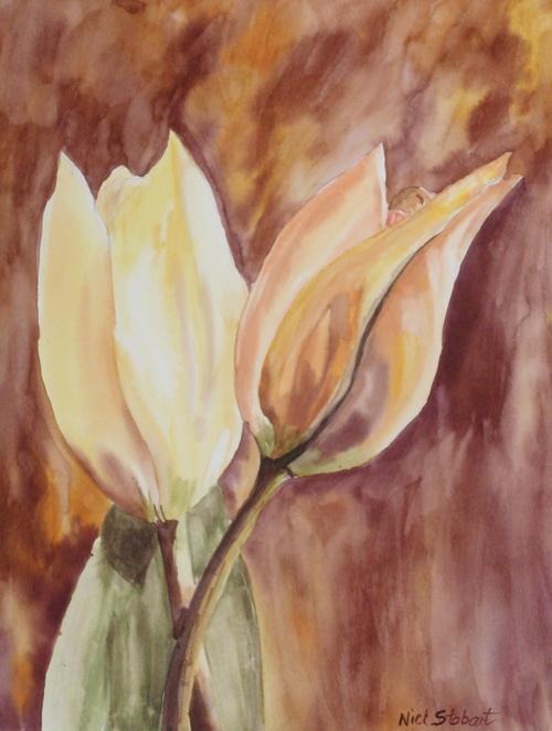 flowers, watercolours, tulips