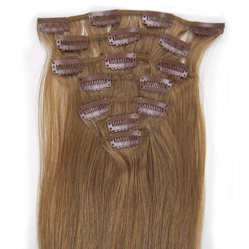 7 Piece Light Brown Human Hair Clip In Extensions