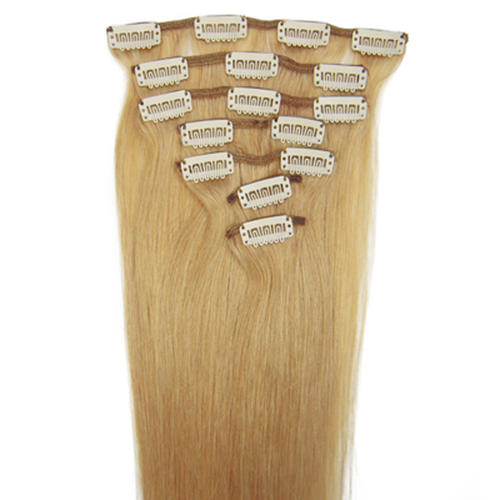 7 Piece Light Brown Human Hair Clip In Extensions