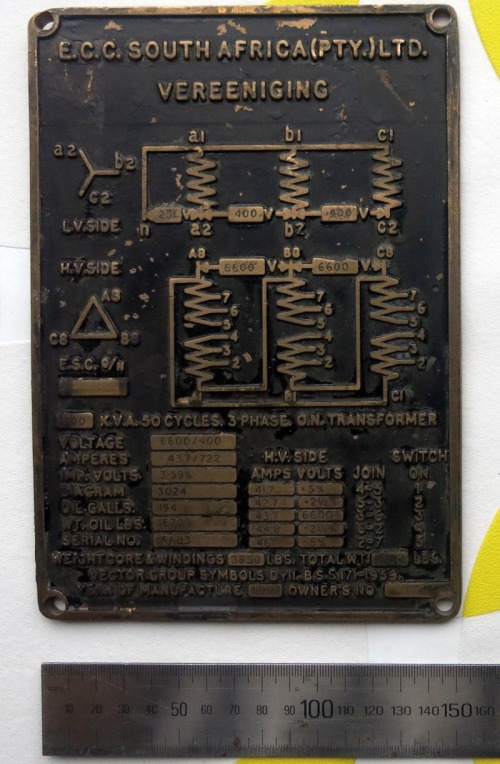 ECC SOUTH AFRICA (PTY) LTD VEREENIGING MACHINE PLATE vintage collectible plaque old rare 