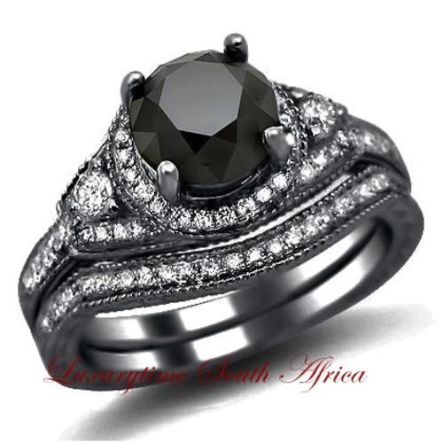 Wedding Rings - 1.95CT BLACK DIAMOND ENGAGEMENT RING