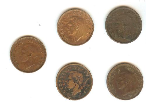 Bargain!!! 5 X 1/2d HALFPENNY, 2 x 1951, 3 x 1952 : South Africa - one bid for all