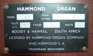 Data plate for Hammond organ